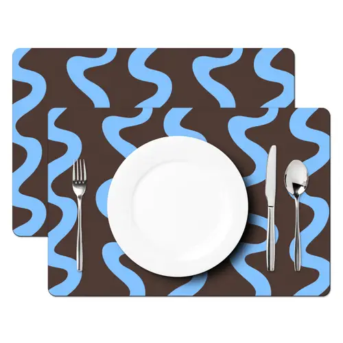 Kronkelende lijnen - Blauw - Bruin - Minimalistisch Placemat vinyl groot 368 -zzsfeer2_Kitchenyeah-website