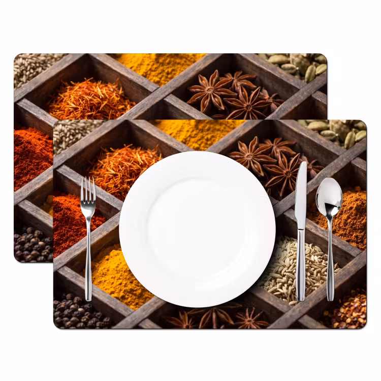 Placemat - 6 stuks - Kruiden - Houten - Eten - Kruiden - Houten - Eten Placemat vinyl groot