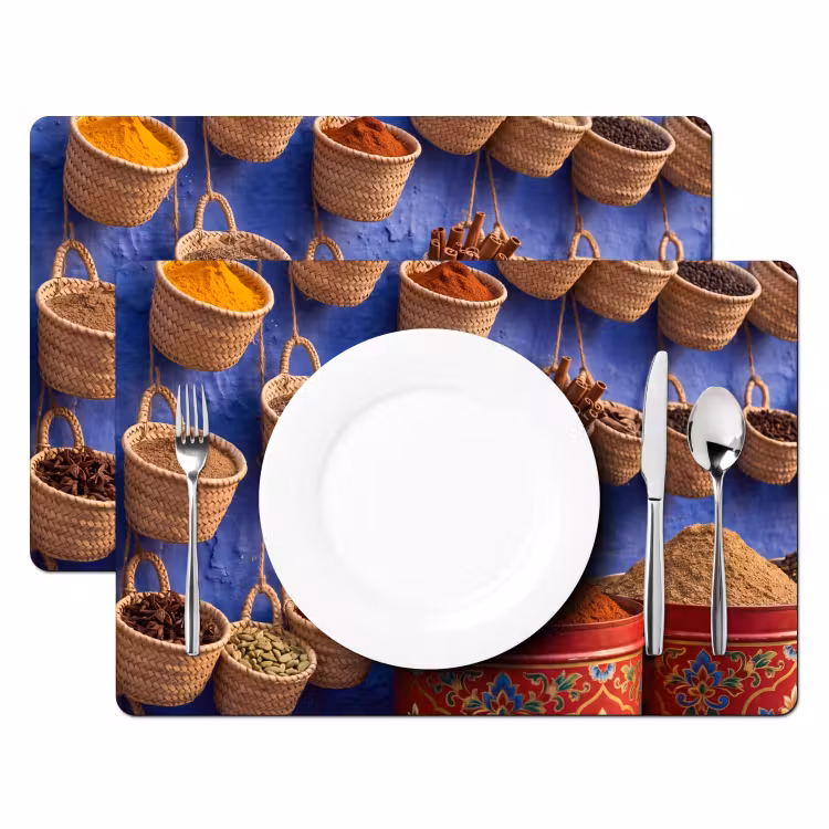 Placemat - 6 stuks - Kruiden - Manden - Markt - Kruiden - Manden - Markt Placemat vinyl groot