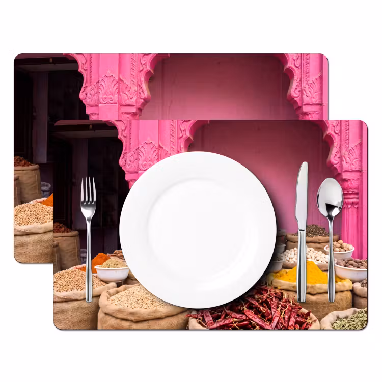 Placemat - 6 stuks - Kruiden - Markt - Roze - Kruiden - Markt - Roze Placemat vinyl groot