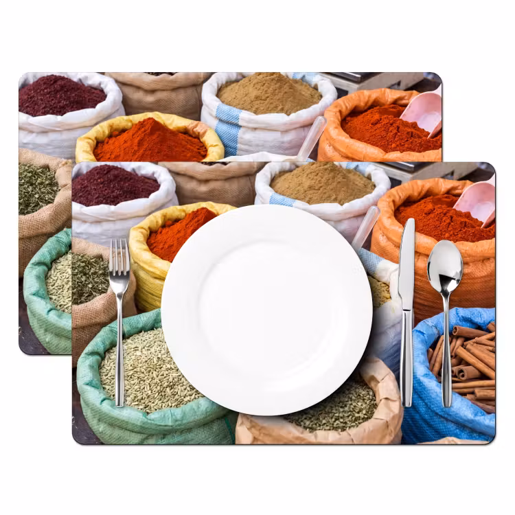 Placemat - 6 stuks - Kruiden - Zakken - Markt - Kruiden - Zakken - Markt Placemat vinyl groot