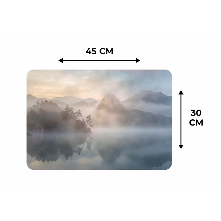 Landschap - Bergen - Mist - Water - Natuur Placemat vinyl groot -specs