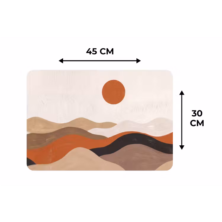 Landschap - Heuvels - Zon - Abstract - Oranje Placemat vinyl groot -specs
