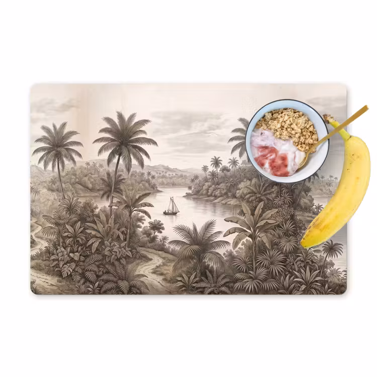 Landschap - Rivier - Boot - Tropisch - Vintage Placemat vinyl groot -zzzproduct_Kitchenyeah-website