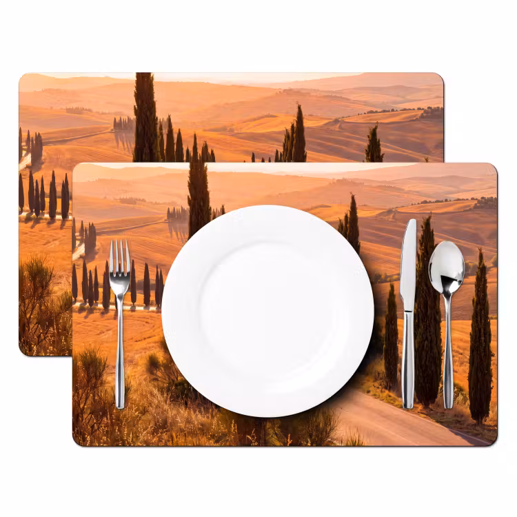 Landschap - Weg - Bomen - Natuur - Goud Placemat vinyl groot -zzsfeer2_Kitchenyeah-website