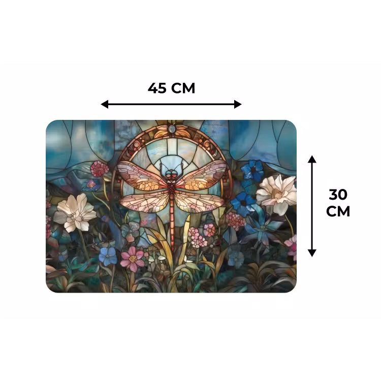 Libelle - Mozaïek - Bloemen - Kleurrijk Placemat vinyl groot -specs