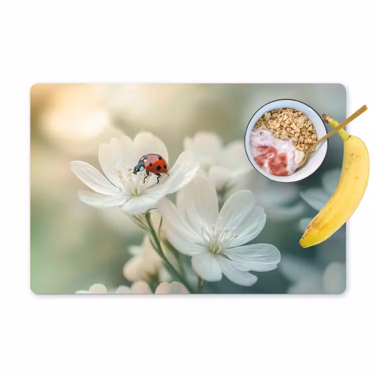Lieveheersbeestje - Bloemen - Wit Placemat vinyl groot -zzzproduct_Kitchenyeah-website