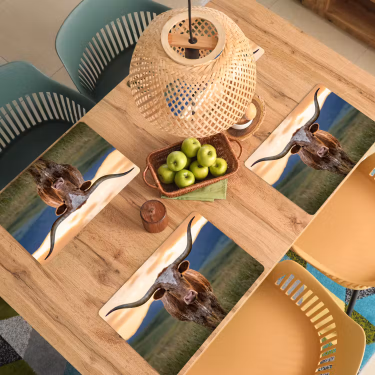 Longhorn - Landschap - Zonsondergang Placemat vinyl groot -zzsfeer5_Kitchenyeah-website