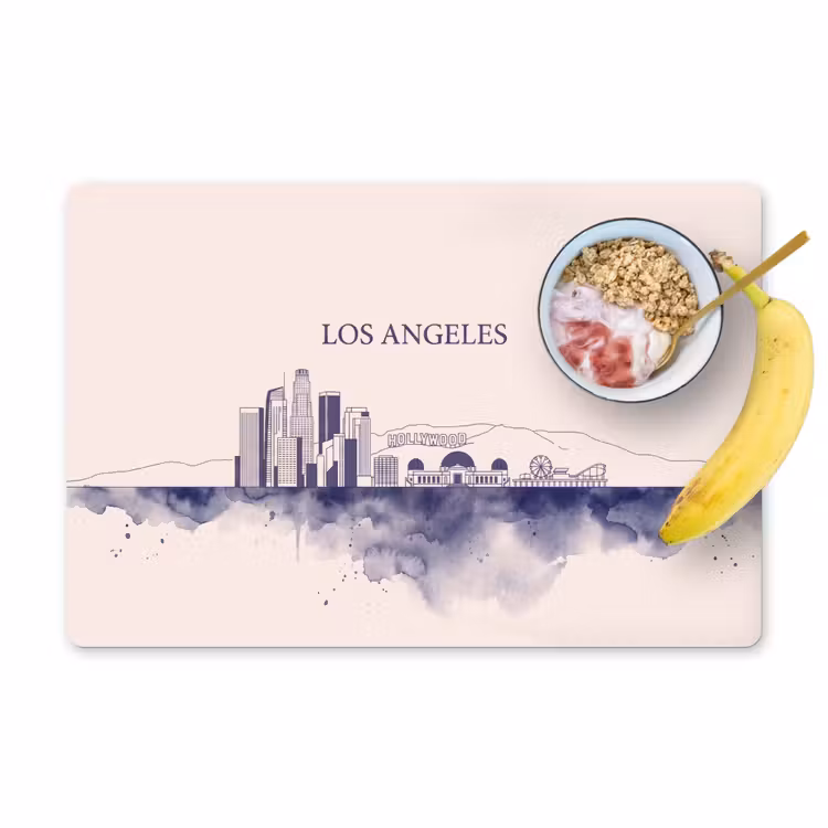 Los Angeles - Skyline - Architectuur - Aquarel - Blauw Placemat vinyl groot -zzzproduct_Kitchenyeah-website