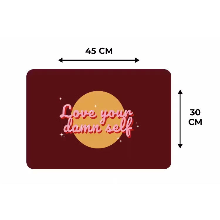 love your damn self - Cirkel - Glitter - Rood Placemat vinyl groot -specs