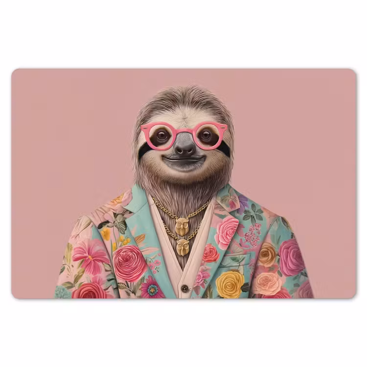 Luiaard - Bloemenprint - Bril - Roze Placemat vinyl groot -zzsfeer1_Kitchenyeah-website