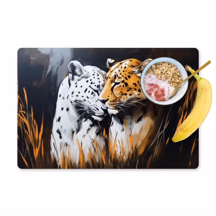 Luipaard - Oranje - Wit - Gras Placemat vinyl groot -zzzproduct_Kitchenyeah-website