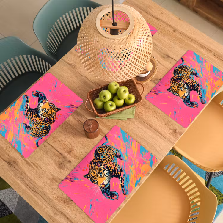 Luipaard - Roze - Oranje - Blauw - Verf Placemat vinyl groot -zzsfeer5_Kitchenyeah-website