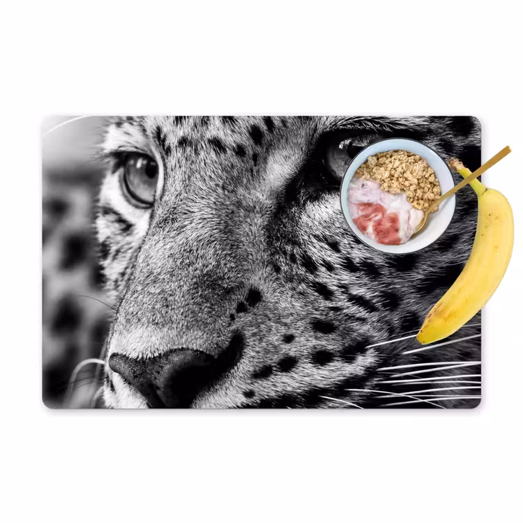 Luipaard - Zwart - Wit - Oog Placemat vinyl groot -zzzproduct_Kitchenyeah-website