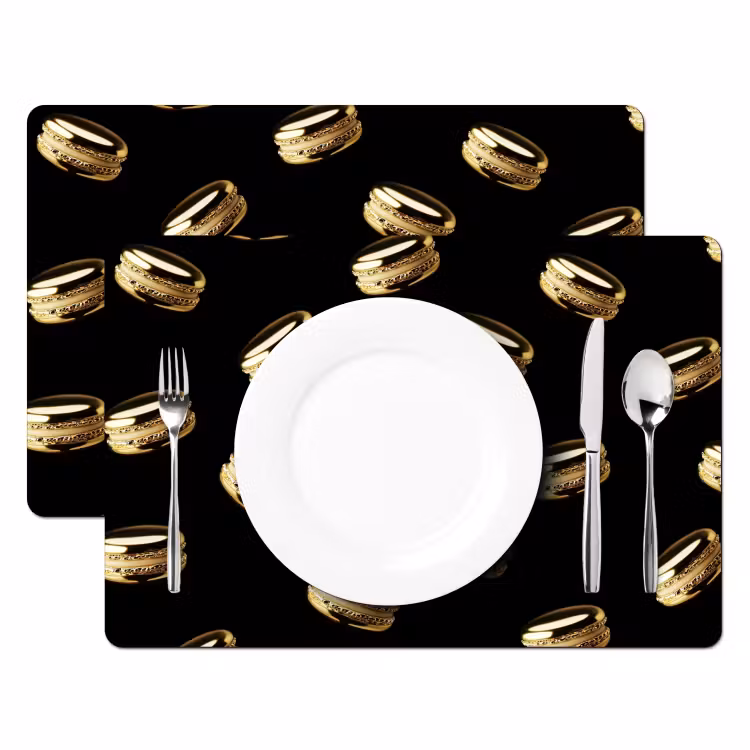 Macarons - Patroon - Goud - Zwart Placemat vinyl groot -zzsfeer2_Kitchenyeah-website