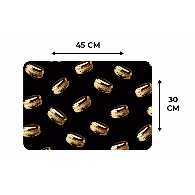 Macarons - Patroon - Goud - Zwart Placemat vinyl groot -specs
