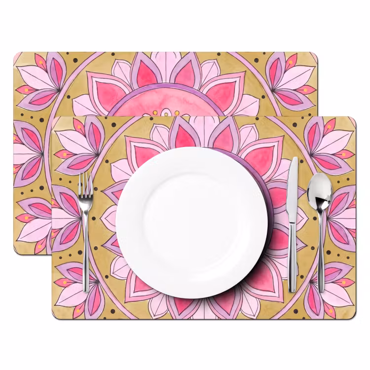 Mandala - Patroon - Kunst - Aquarel - Roze Placemat vinyl groot -zzsfeer2_Kitchenyeah-website