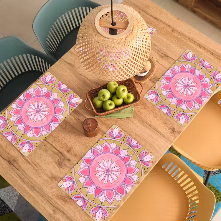 Mandala - Patroon - Kunst - Aquarel - Roze Placemat vinyl groot -zzsfeer5_Kitchenyeah-website