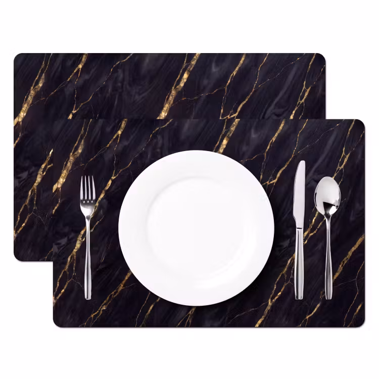 Marmer - Gouden aders - Abstract - Zwart Placemat vinyl groot -zzsfeer2_Kitchenyeah-website
