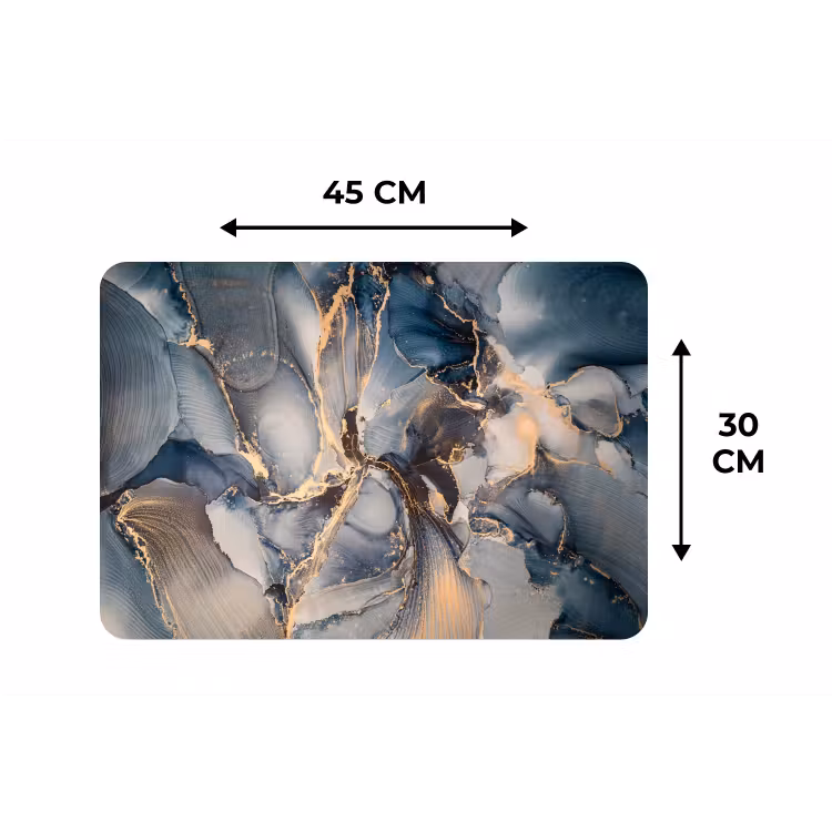 Marmer - Grijs - Blauw - Luxe - Goud Placemat vinyl groot -specs
