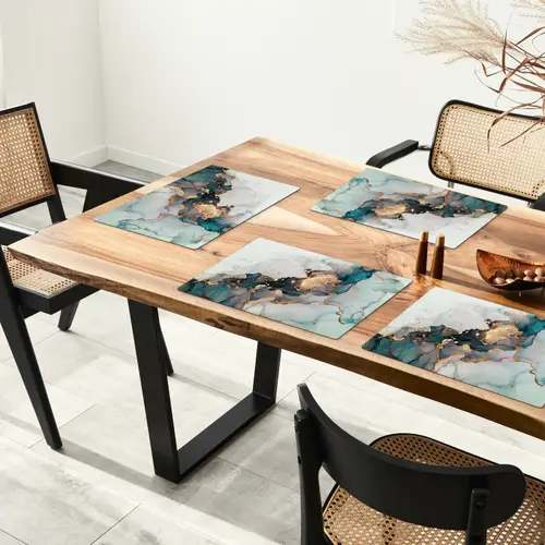 Marmer print - Goud - Blauw Placemat vinyl groot -zzsfeer4_Kitchenyeah-website