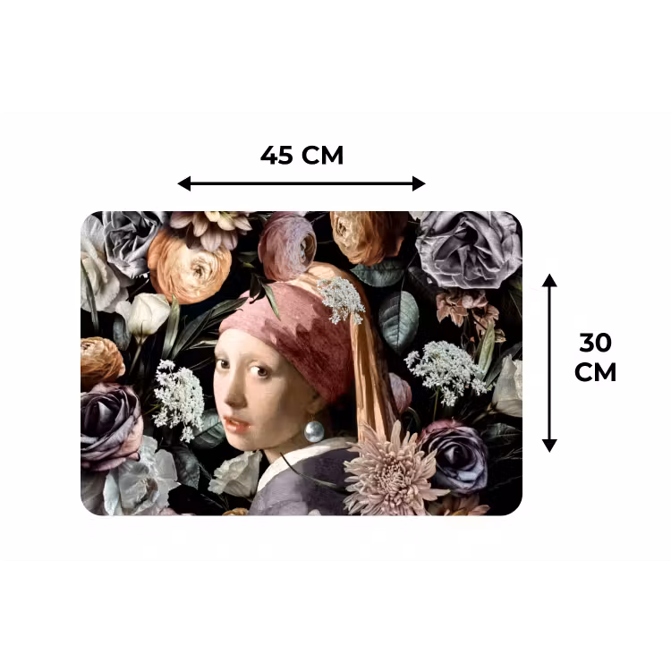 Meisje met de parel - Bloemen - Vermeer - Pastel - Kunstwerk - Schilderij - Oude meesters Placemat vinyl groot -specs