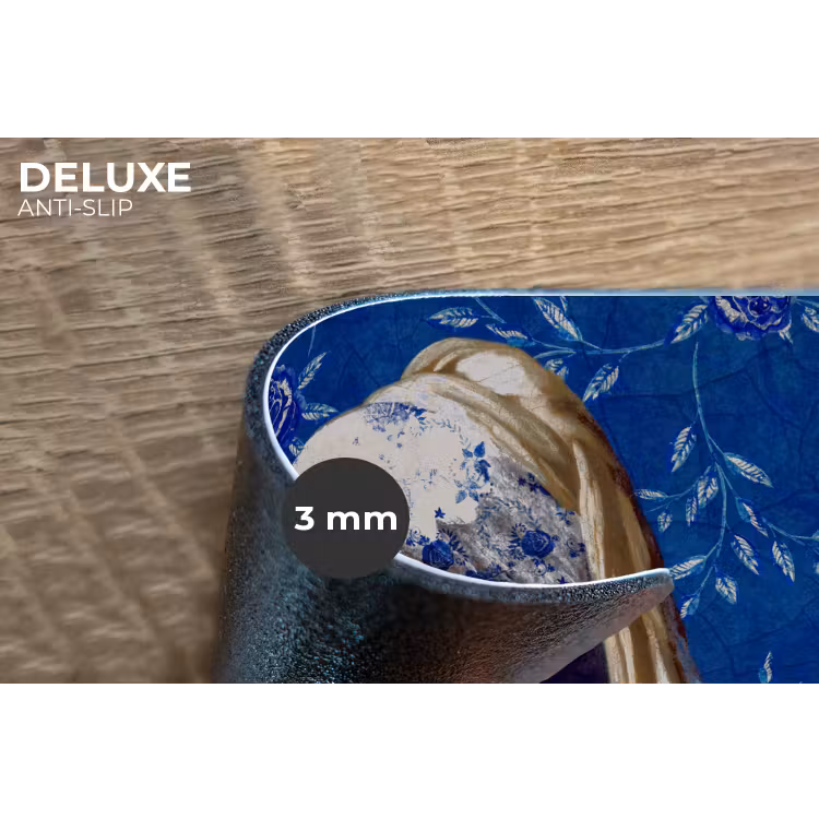 Meisje met de parel - Delfts blauw - Vermeer - Bloemen - Schilderij - Oude meesters Placemat vinyl groot -closeup