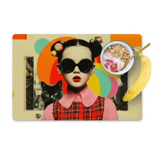 Meisje - Zonnebril - Kat - Retro Placemat vinyl groot -zzzproduct_Kitchenyeah-website