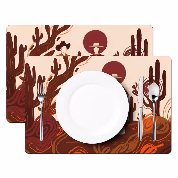 Mensen - Cowboykleding - Westerse stijl - Illustratie - Bruin Placemat vinyl groot -zzsfeer2_Kitchenyeah-website