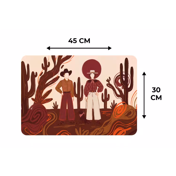 Mensen - Cowboykleding - Westerse stijl - Illustratie - Bruin Placemat vinyl groot -specs