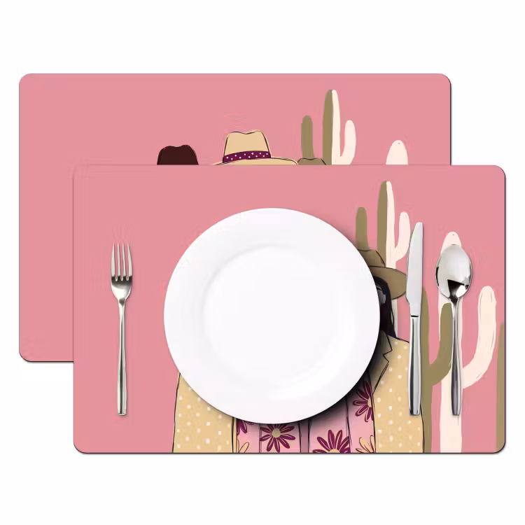 Mensen - Hoeden - Abstract - Roze - Portret Placemat vinyl groot -zzsfeer2_Kitchenyeah-website