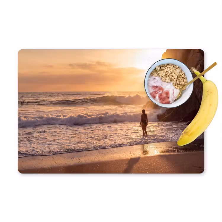 Mensen - Oceaan - Zonsondergang - Kust - Goud Placemat vinyl groot -zzzproduct_Kitchenyeah-website
