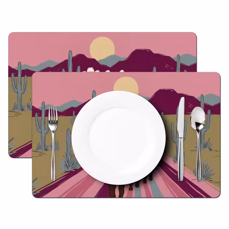 Mensen - Paard - Woestijn - Abstract - Roze Placemat vinyl groot -zzsfeer2_Kitchenyeah-website