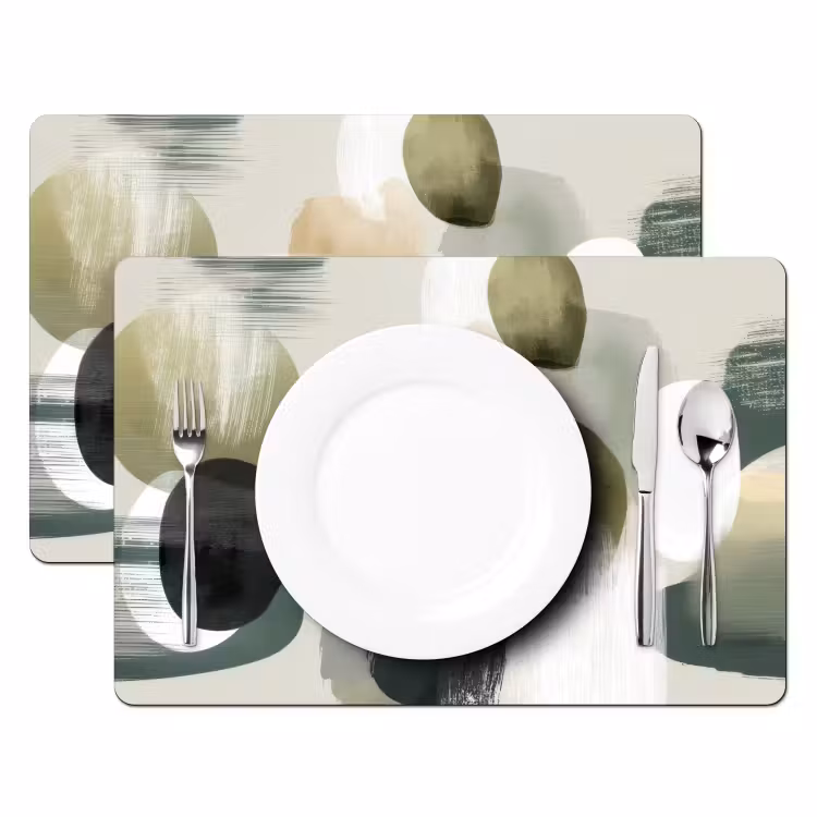 Minimalistisch - Cirkels - Penseelstreken - Beige Placemat vinyl groot -zzsfeer2_Kitchenyeah-website