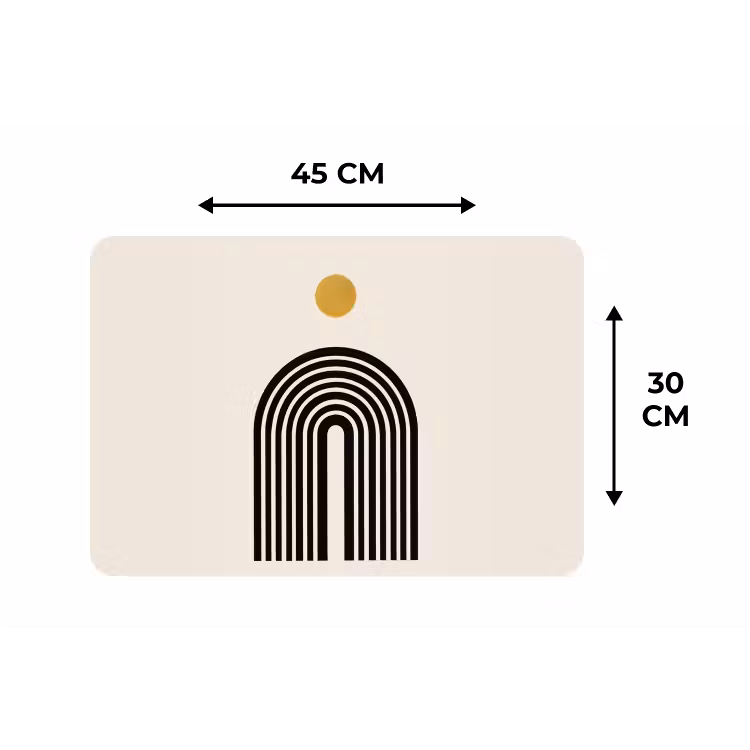 Minimalistisch - Zwarte boog - Gouden cirkel Placemat vinyl groot -specs