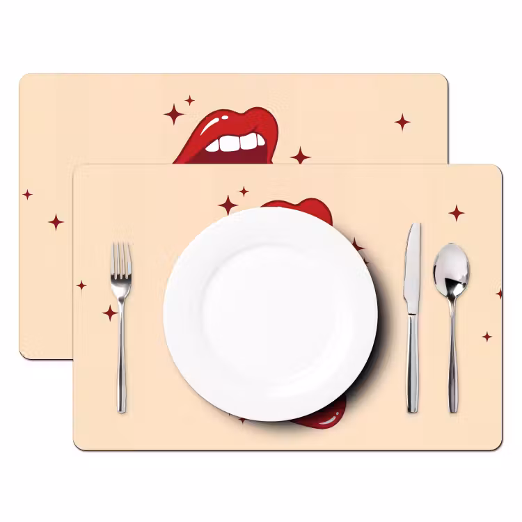Mond - Telefoon - Popart - Rood - Illustratie Placemat vinyl groot -zzsfeer2_Kitchenyeah-website