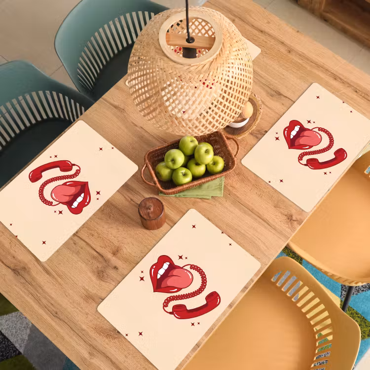 Mond - Telefoon - Popart - Rood - Illustratie Placemat vinyl groot -zzsfeer5_Kitchenyeah-website
