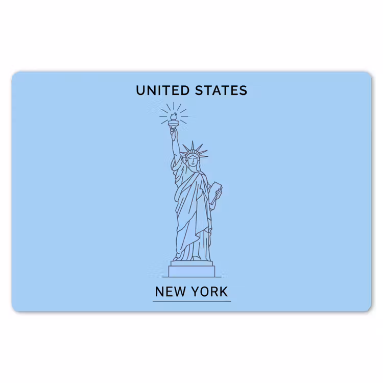 Monument - Vrijheidsbeeld - New York - Minimalistisch - Blauw Placemat vinyl groot -zzsfeer1_Kitchenyeah-website