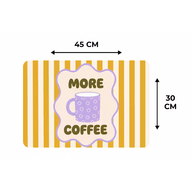 More coffee - Geel - Paars - Strepen - Mok Placemat vinyl groot -specs