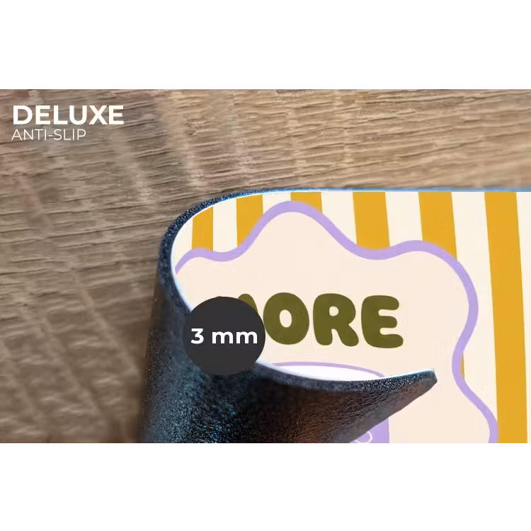 More coffee - Geel - Paars - Strepen - Mok Placemat vinyl groot -closeup