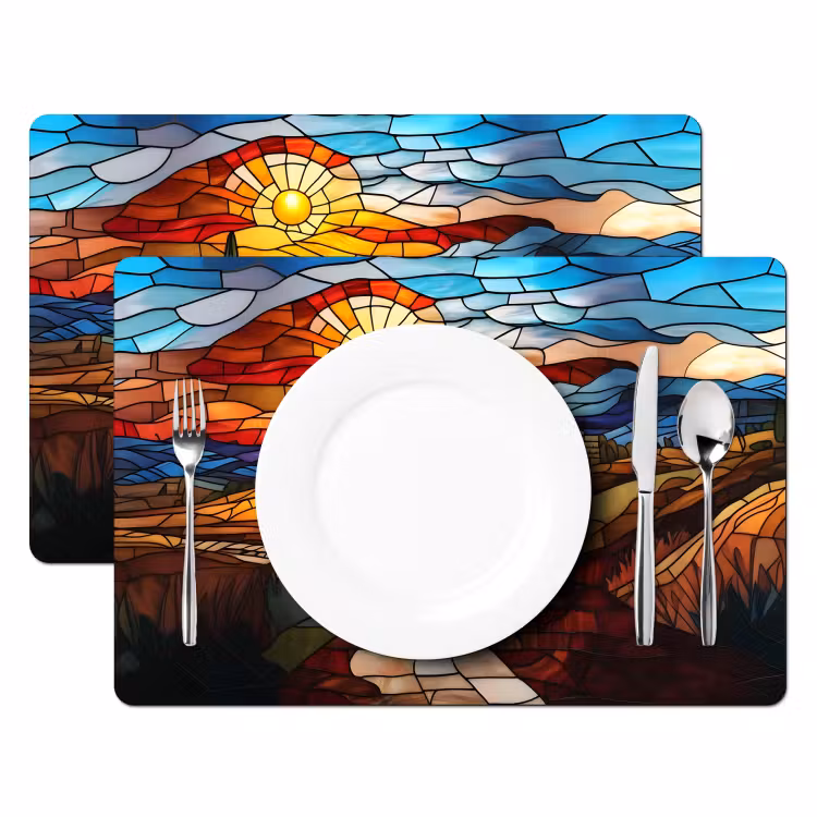 Mozaïek - Zon - Landschap - Dorp Placemat vinyl groot -zzsfeer2_Kitchenyeah-website