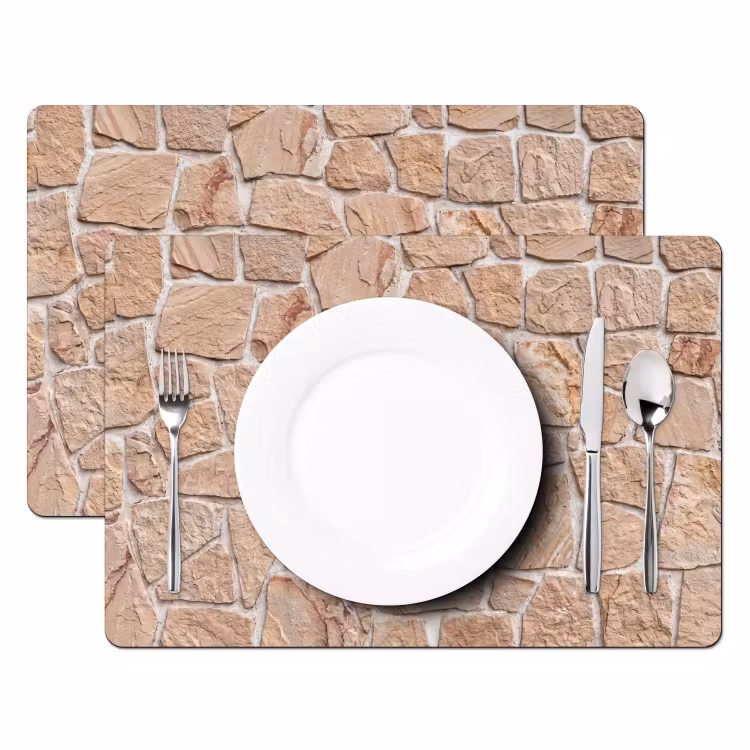 Muur - Steen - Patroon - Rustiek - Beige Placemat vinyl groot -zzsfeer2_Kitchenyeah-website