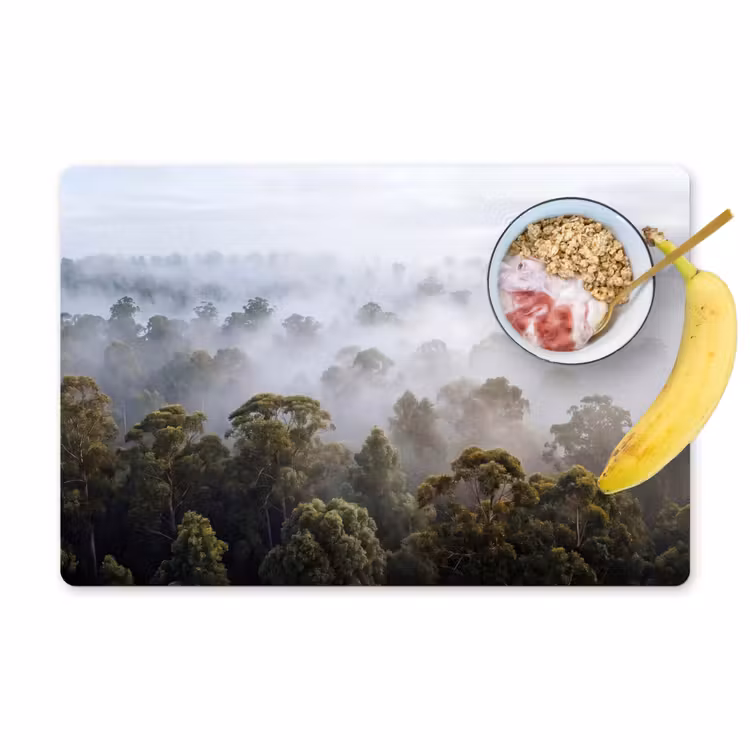 Natuur - Mist - Bos - Ochtend - Goud Placemat vinyl groot -zzzproduct_Kitchenyeah-website