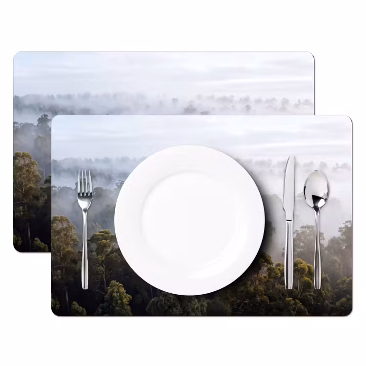 Natuur - Mist - Bos - Ochtend - Goud Placemat vinyl groot -zzsfeer2_Kitchenyeah-website