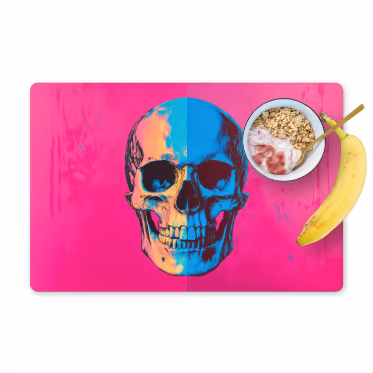 Neon - Blauw - Pop-art - Schedel Placemat vinyl groot -zzzproduct_Kitchenyeah-website