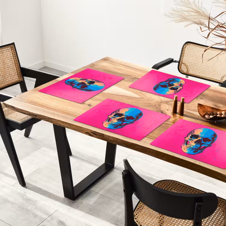Neon - Blauw - Pop-art - Schedel Placemat vinyl groot -zzsfeer4_Kitchenyeah-website