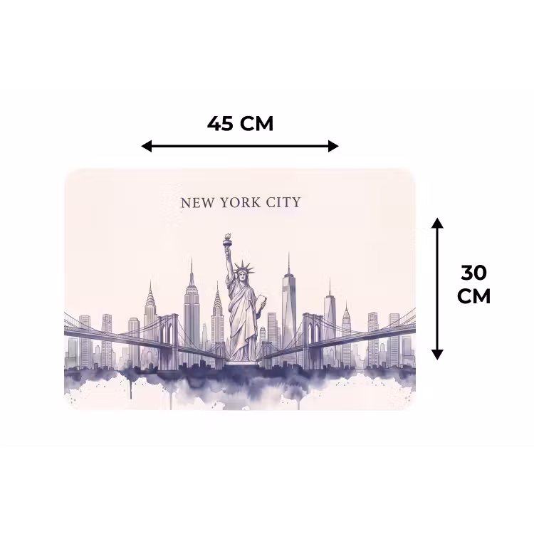 New York - Vrijheidsbeeld - Skyline - Illustratie - Blauw Placemat vinyl groot -specs