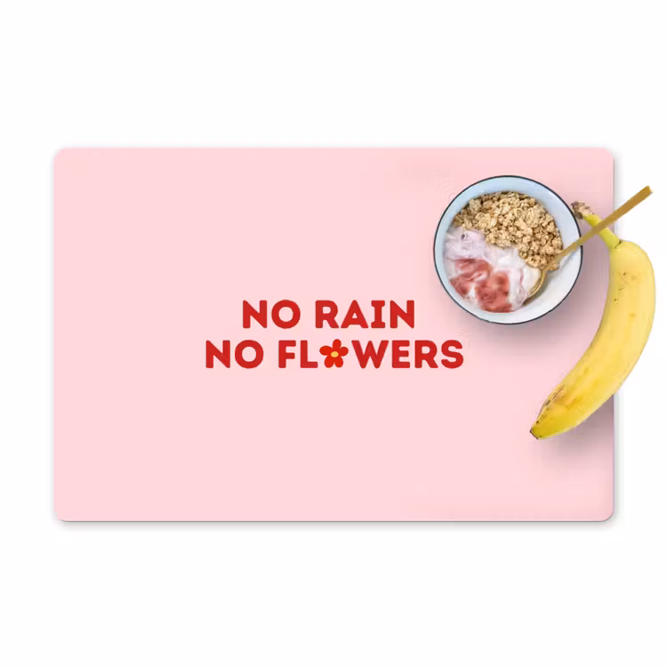 No rain no flowers - Minimalistisch - Roze - Bloem Placemat vinyl groot -zzzproduct_Kitchenyeah-website