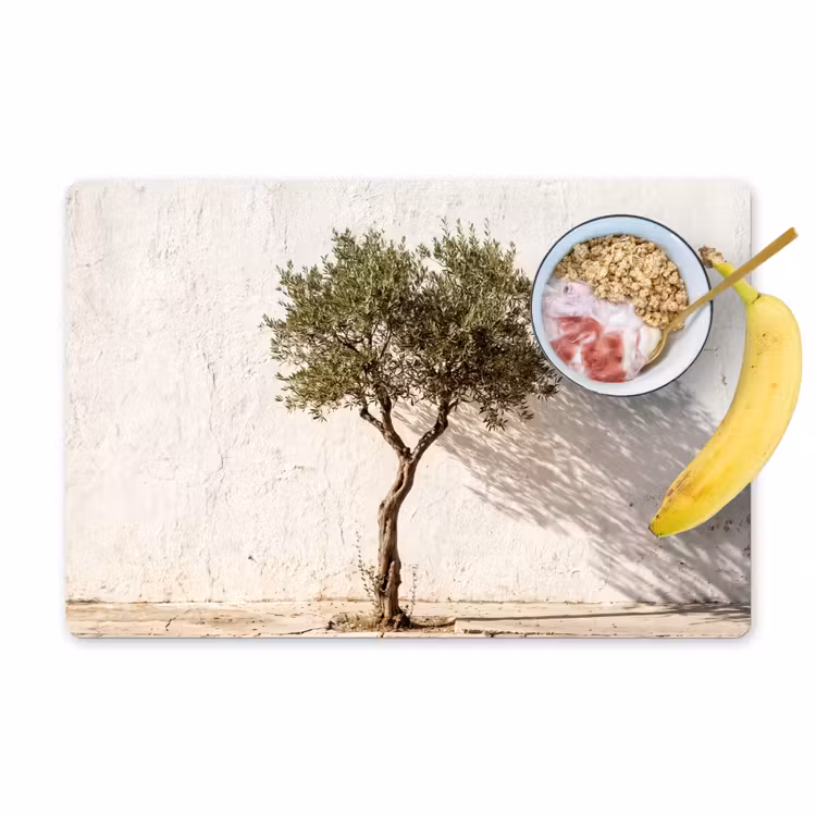 Placemat - 6 stuks - Olijfboom - muur - wit - Olijfboom - muur - wit Placemat vinyl groot