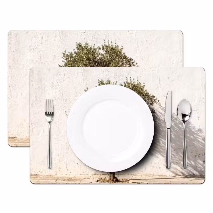 Placemat - 6 stuks - Olijfboom - muur - wit - Olijfboom - muur - wit Placemat vinyl groot